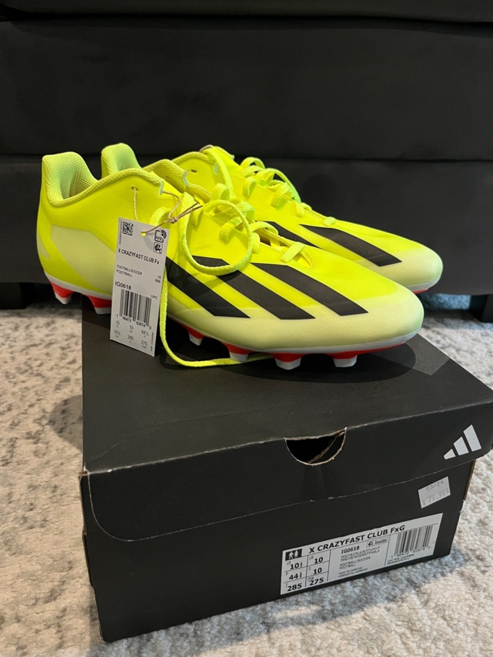 adidas Neon Yellow & Black X Crazyfast Club FxG Soccer Cleats